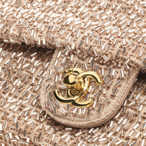 Chanel Evening Bag Beaded Tweed Gold