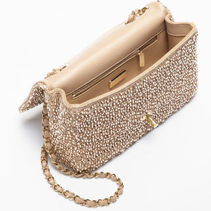 Chanel Evening Bag Beaded Tweed Gold