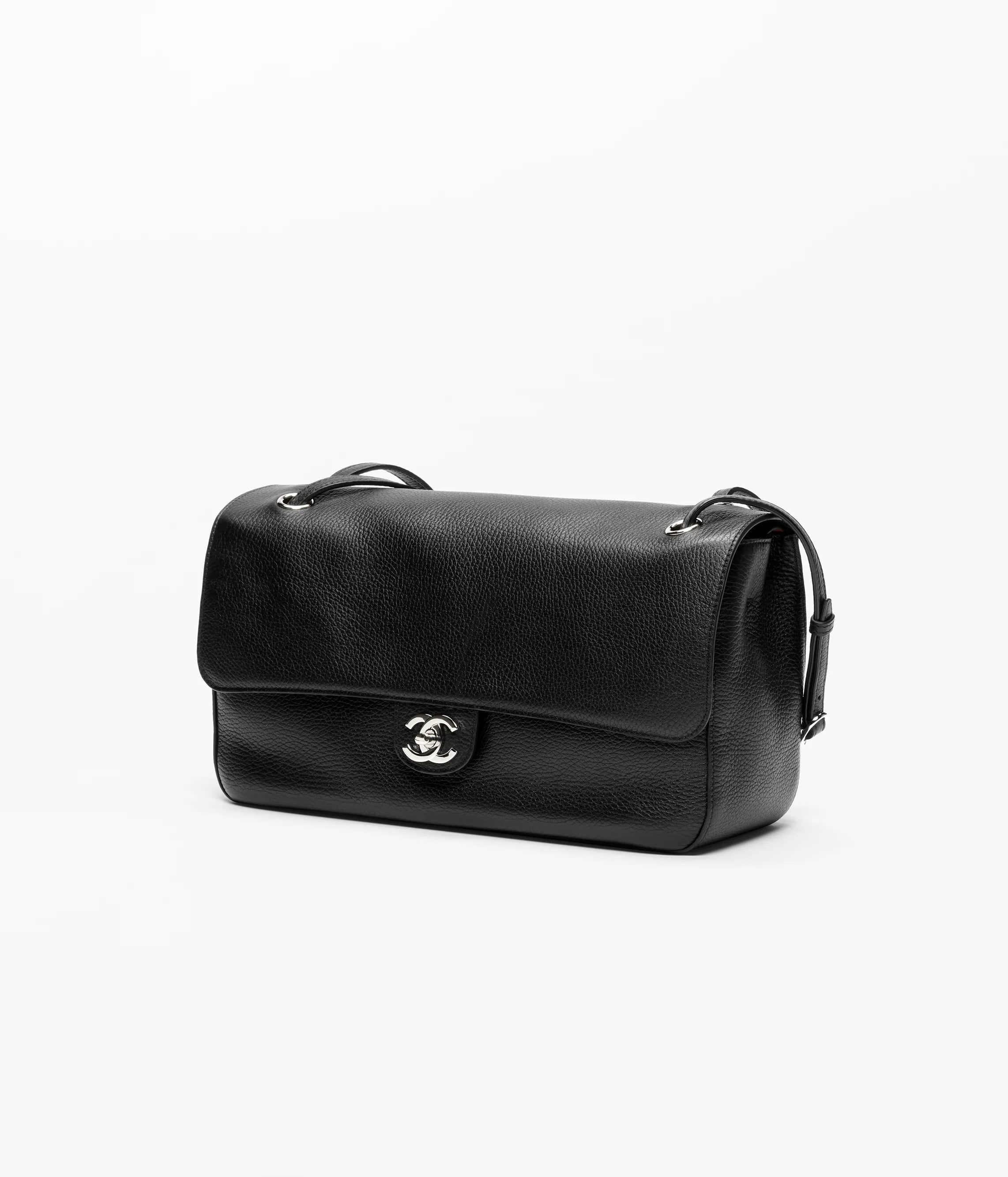 Chanel Maxi Flap Bag Black Grained Leather Silver Hardware