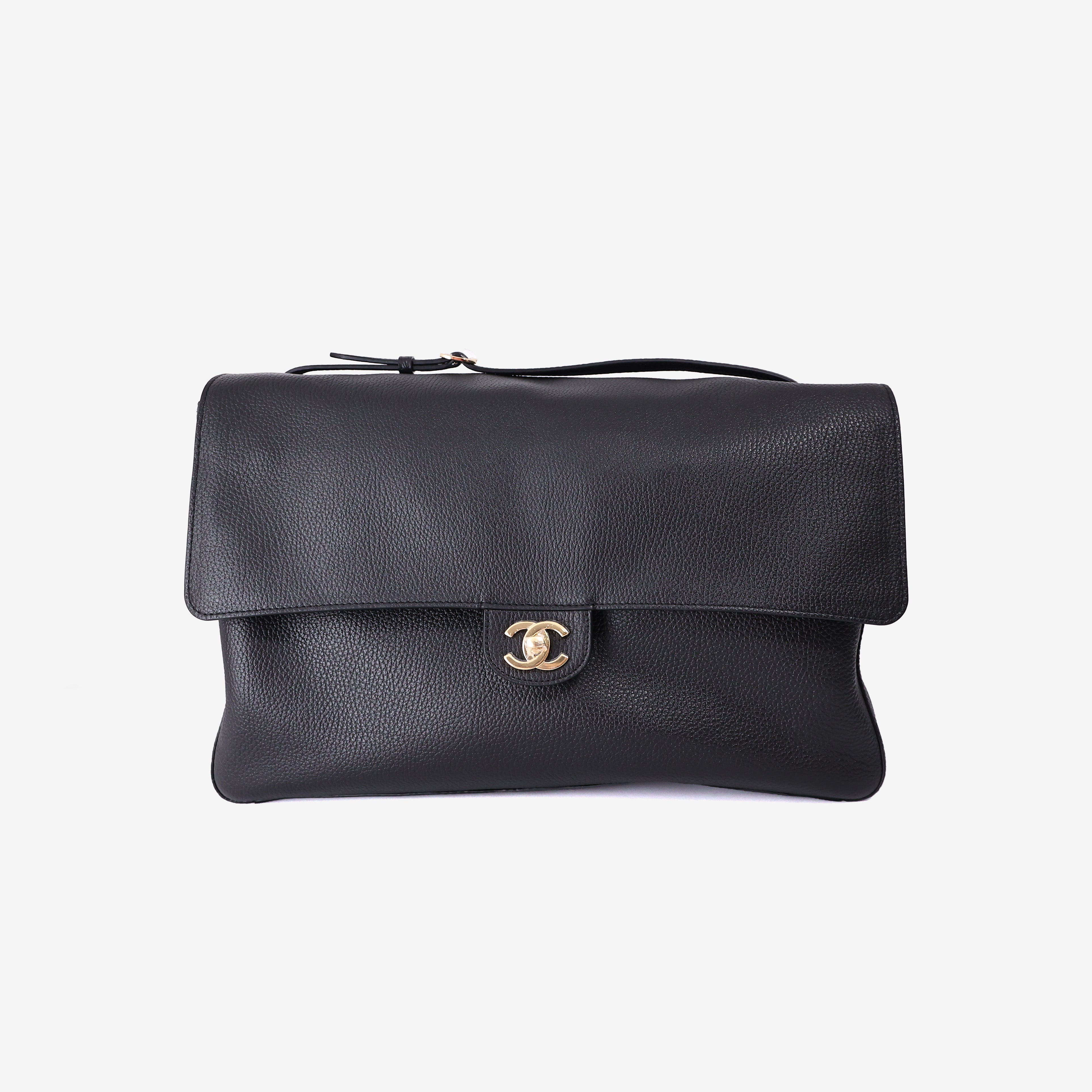 Chanel 2026 Matthieu Blazy Maxi Oversized Flap Bag 38.5 (Airport Bag) in Black Grained Calfskin with Gold Hardware