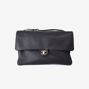 Chanel 2026 Matthieu Blazy Maxi Oversized Flap Bag 38.5 (Airport Bag) in Black Grained Calfskin with Gold Hardware