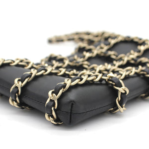 Lambskin Tech Me Out Clutch With Chain Black