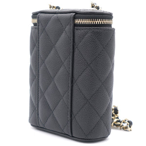 Caviar Quilted Small Vertical Coco Beauty Vanity Case With Chain Black