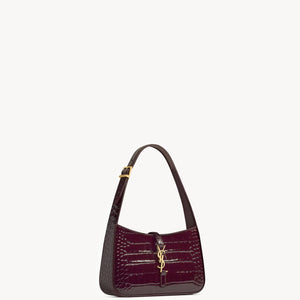 YSL Le 5 A 7 In Crocodile-Embossed Patent Leather - DARK AUBERGINE