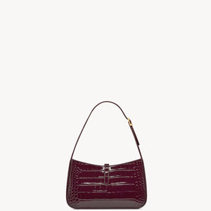 YSL Le 5 A 7 In Crocodile-Embossed Patent Leather - DARK AUBERGINE