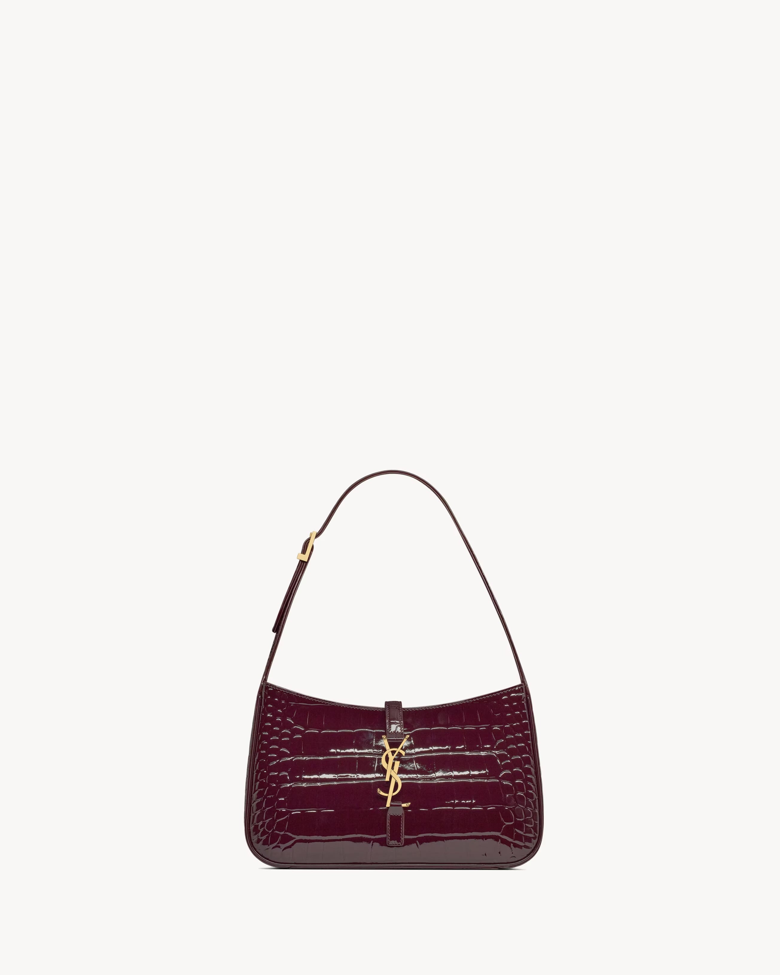 YSL Le 5 A 7 In Crocodile-Embossed Patent Leather - DARK AUBERGINE