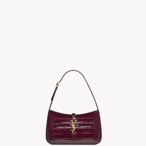 YSL Le 5 A 7 In Crocodile-Embossed Patent Leather - DARK AUBERGINE