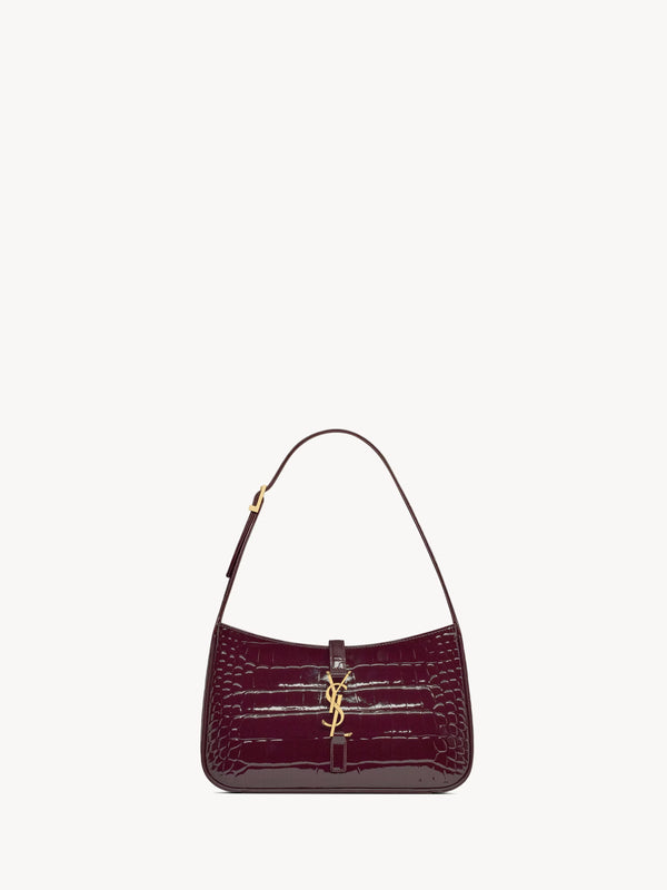 YSL Le 5 A 7 In Crocodile-Embossed Patent Leather - DARK AUBERGINE