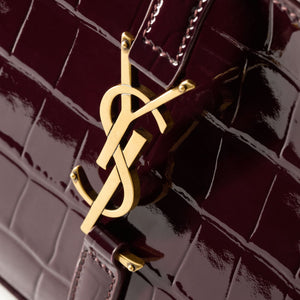 YSL Le 5 A 7 In Crocodile-Embossed Patent Leather - DARK AUBERGINE