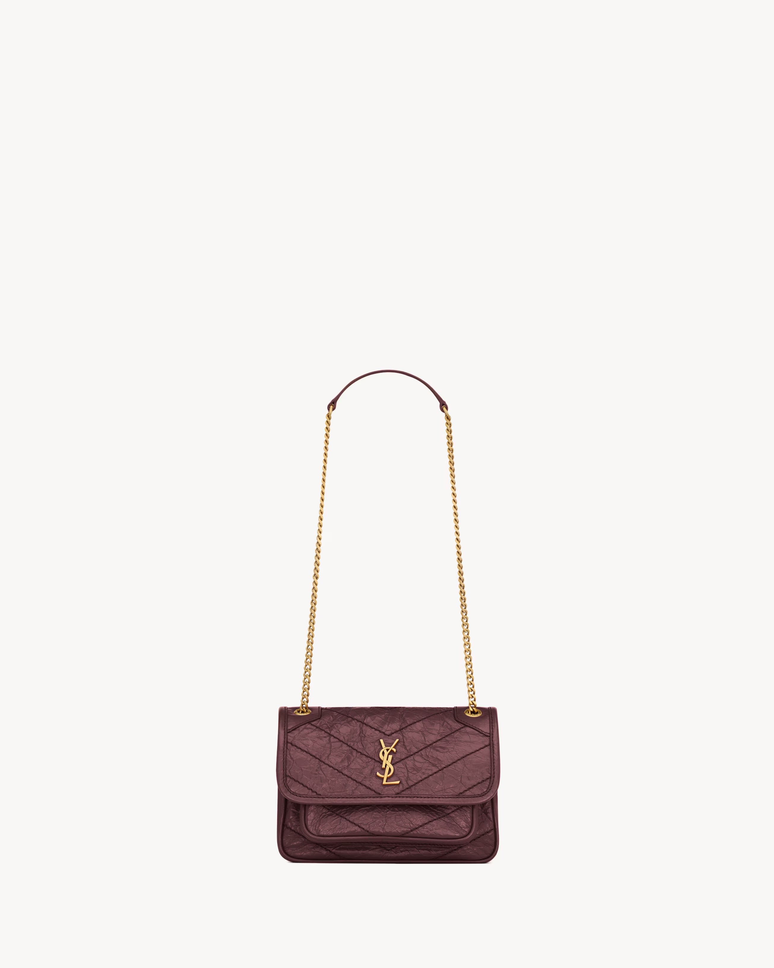 YSL Niki Mini In Vintage Leather - ROUGE CABERNET
