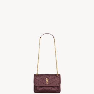 YSL Niki Mini In Vintage Leather - ROUGE CABERNET