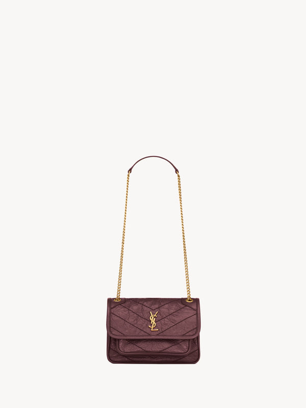 YSL Niki Mini In Vintage Leather - ROUGE CABERNET