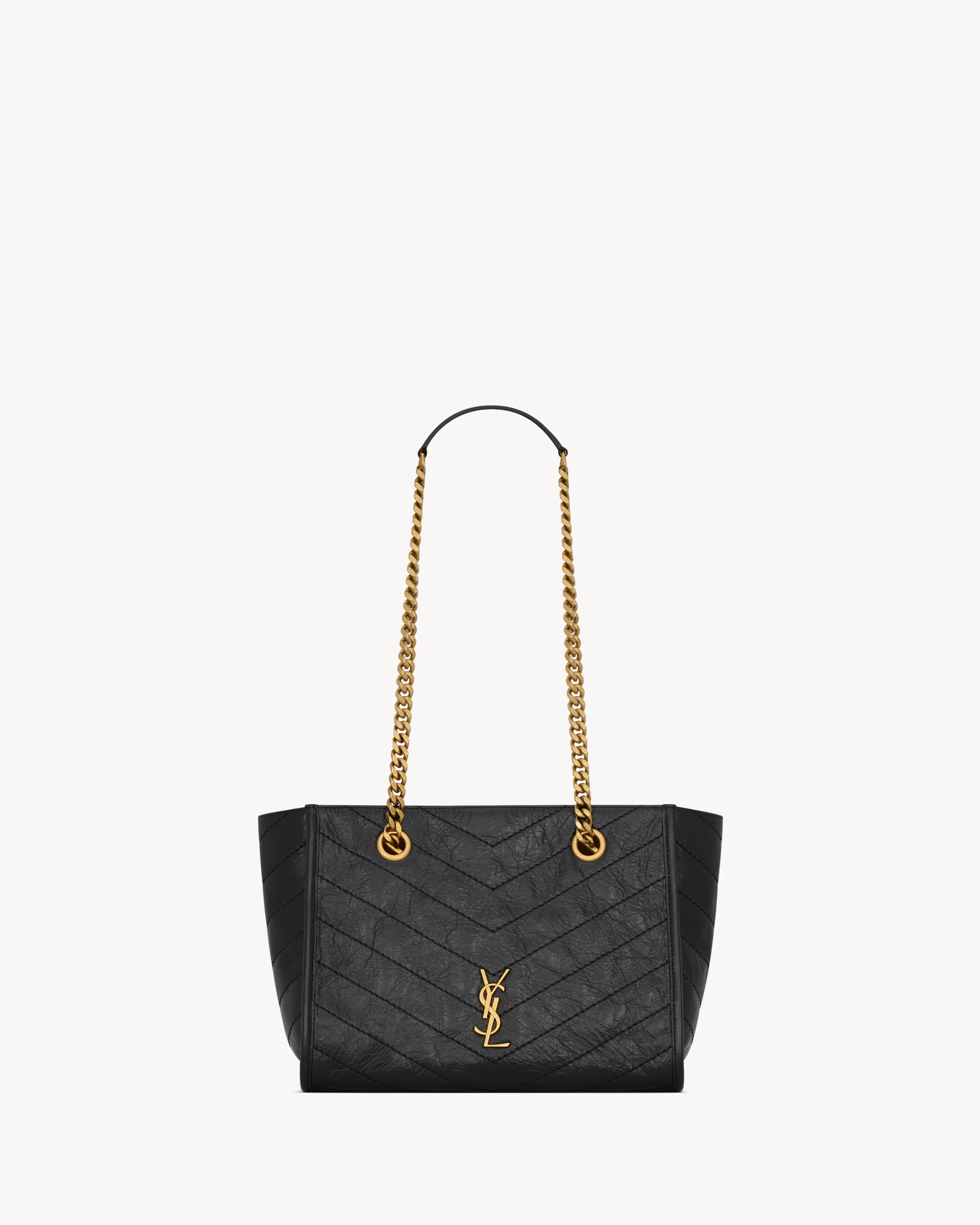 YSL Niki Small Shopping In Vintage Leather - BLACK