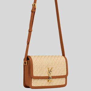 YSL Solferino Medium Raffia Tan