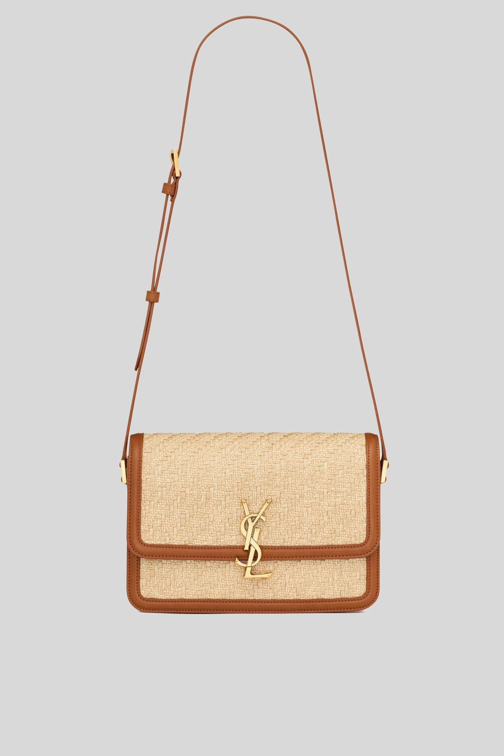 YSL Solferino Medium Raffia Tan
