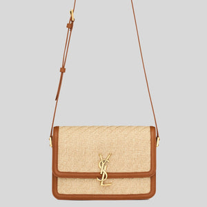 YSL Solferino Medium Raffia Tan