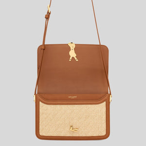 YSL Solferino Medium Raffia Tan