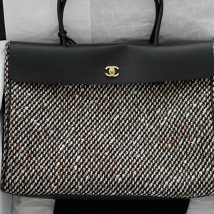 Chanel 26s Large Shopping Bag Black Ecru Wool Gold Hardware