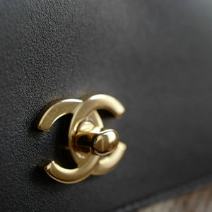 Chanel 26s Large Shopping Bag Black Ecru Wool Gold Hardware