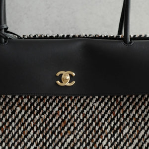 Chanel 26s Large Shopping Bag Black Ecru Wool Gold Hardware