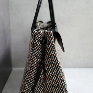 Chanel 26s Large Shopping Bag Black Ecru Wool Gold Hardware