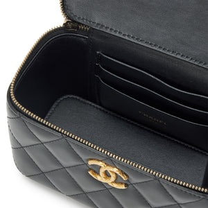 Lambskin Quilted Small Pillow Crush Vanity Case With Chain Black