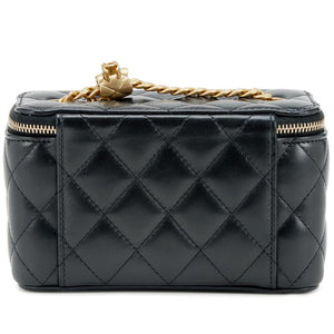 Lambskin Quilted Small Pillow Crush Vanity Case With Chain Black