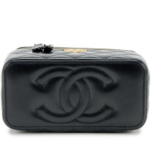 Lambskin Quilted Small Pillow Crush Vanity Case With Chain Black