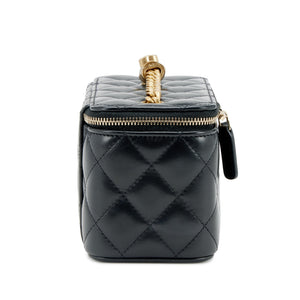 Lambskin Quilted Small Pillow Crush Vanity Case With Chain Black
