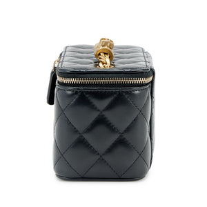 Lambskin Quilted Small Pillow Crush Vanity Case With Chain Black