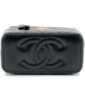 Lambskin Quilted Small Pillow Crush Vanity Case With Chain Black