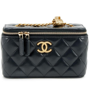 Lambskin Quilted Small Pillow Crush Vanity Case With Chain Black