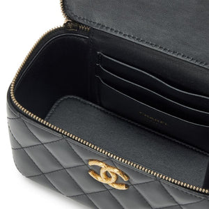 Lambskin Quilted Small Pillow Crush Vanity Case With Chain Black