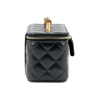 Lambskin Quilted Small Pillow Crush Vanity Case With Chain Black