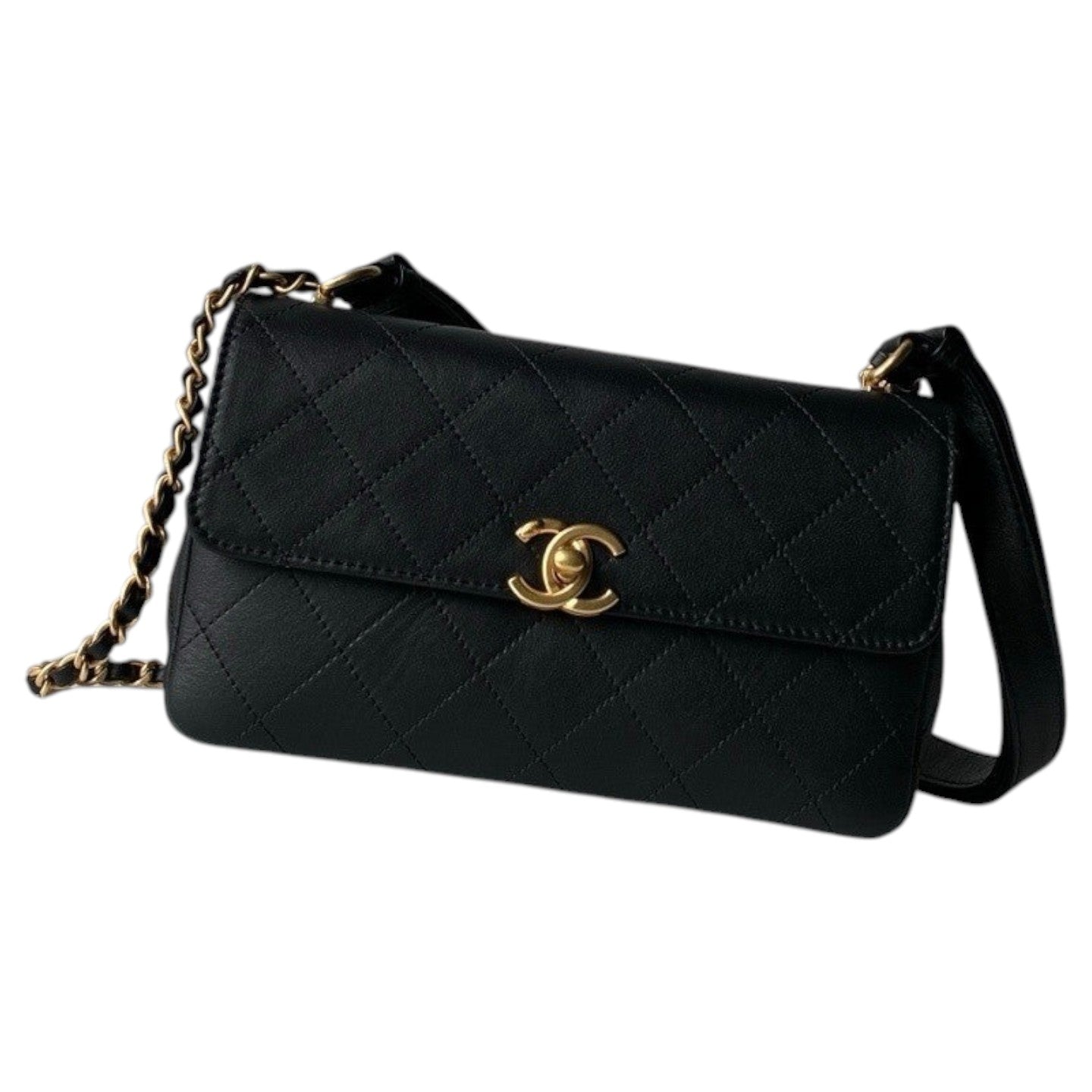 Black Matelassé 25 Lambskin Chain Shoulder Bag