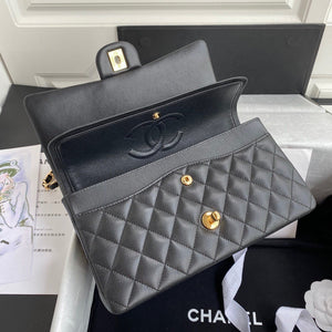 Classic Quilted Caviar Leather Medium Double Flap Bag