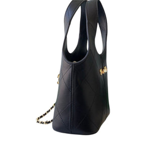 Black Calfskin Quilted Chain Shopping Tote Bag