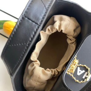 Black Calfskin Quilted Chain Shopping Tote Bag