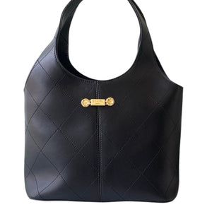 Black Calfskin Quilted Chain Shopping Tote Bag