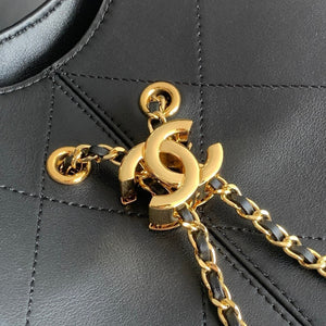 Black Calfskin Quilted Chain Shopping Tote Bag