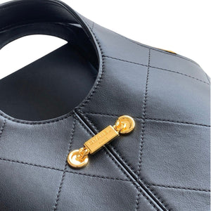 Black Calfskin Quilted Chain Shopping Tote Bag