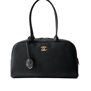 Calfskin Large Perfect Bowling Bag Black