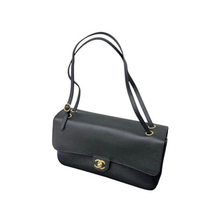Grained Calfskin Small Souplissimo Maxi Flap Black bag