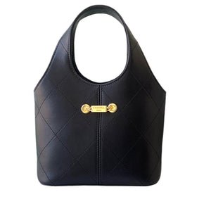 Black Calfskin Quilted Chain Shopping Tote Bag