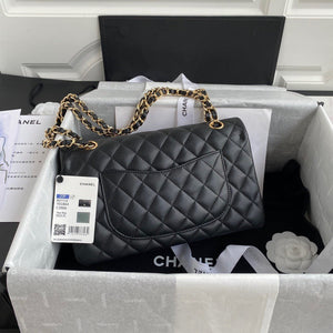 Classic Quilted Caviar Leather Medium Double Flap Bag