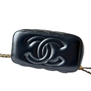 Black Quilted Leather Small Vanity Case with Chain
