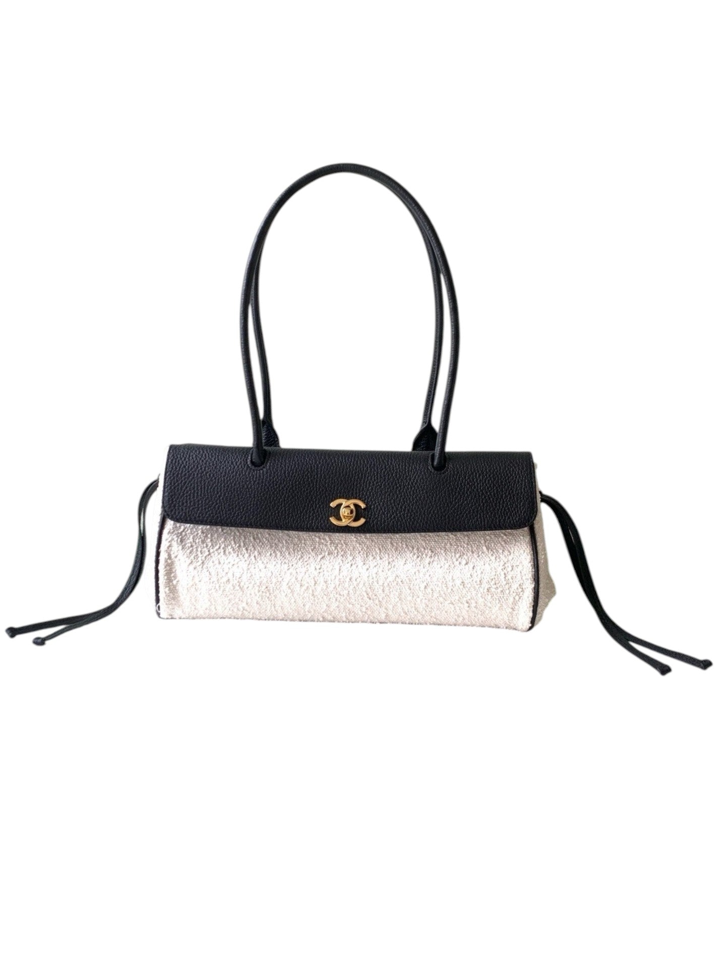Grained Calfskin Boucle Urban Essentials Bag Ecru Black