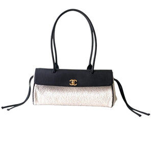 Grained Calfskin Boucle Urban Essentials Bag Ecru Black