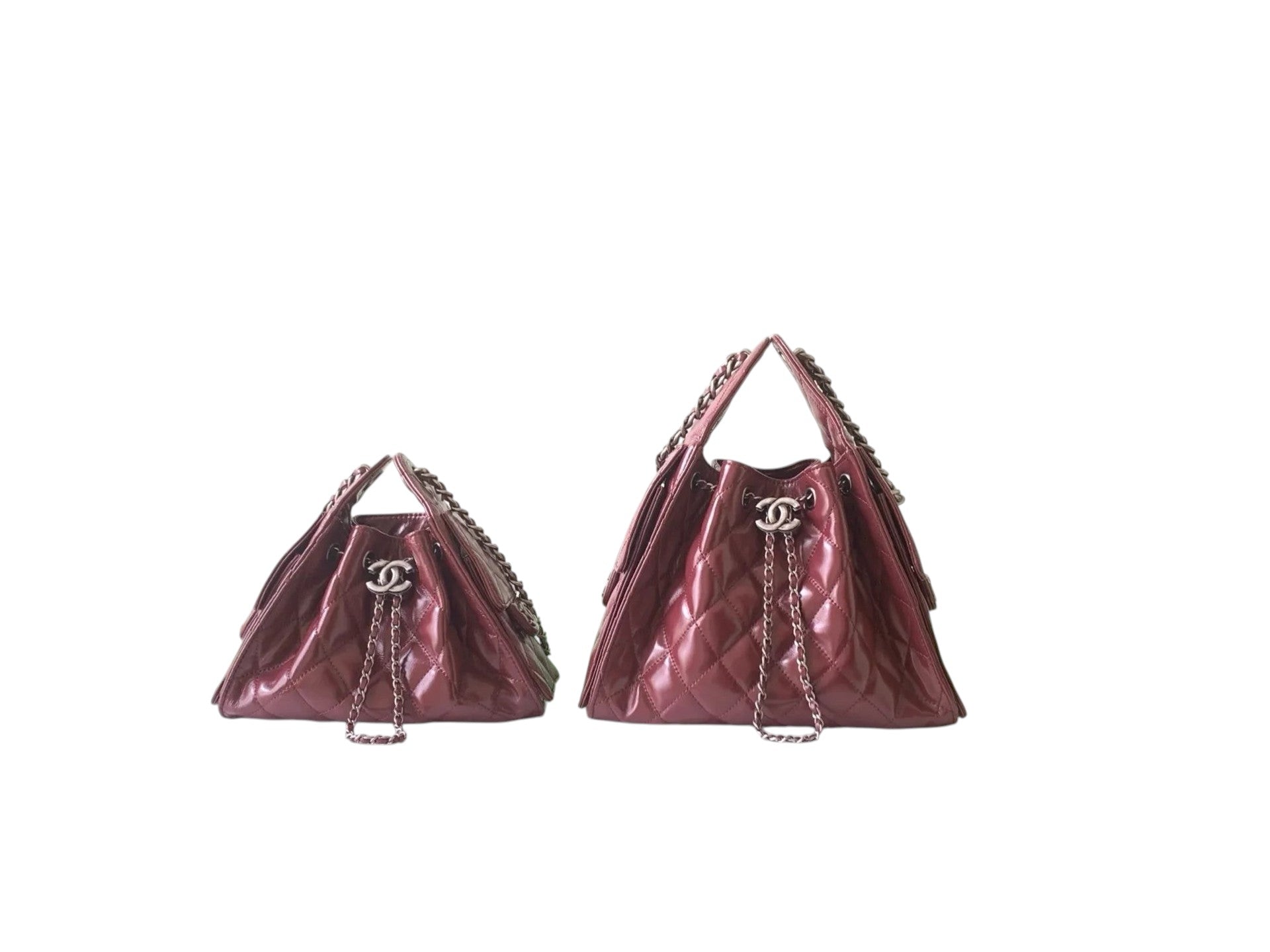 25 Burgundy Quilted Leather Chain Shoulder Bag