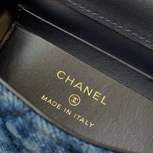 Washed Denim Quilted Mini Flap Bag with Top Handle
